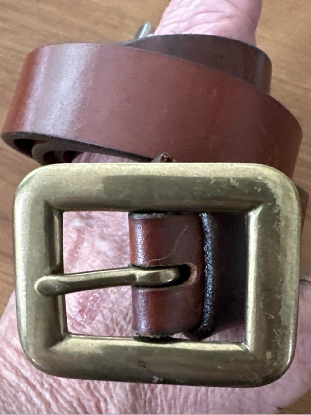 Vintage Eddie Bauer Solid Brass Buckle Brown Italian Leather Waist Belt M - Picture 3 of 10
